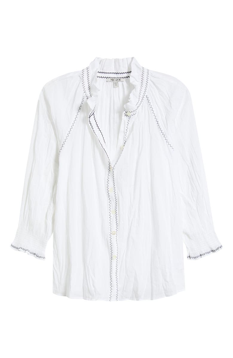 NIC+ZOE Zigzag Stitch Crinkle Cotton Button-Up Shirt, Main, color, Paper White