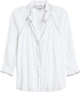 NIC+ZOE Zigzag Stitch Crinkle Cotton Button-Up Shirt