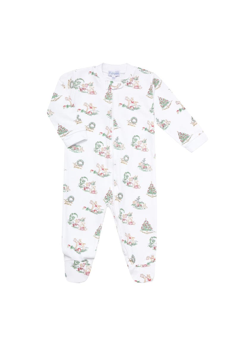 Nellapima Pima Cotton Christmas Toile Zipper Footie - Baby, Main, color, Multicolor