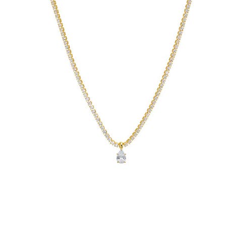 CZ Pear Pendant Tennis Choker