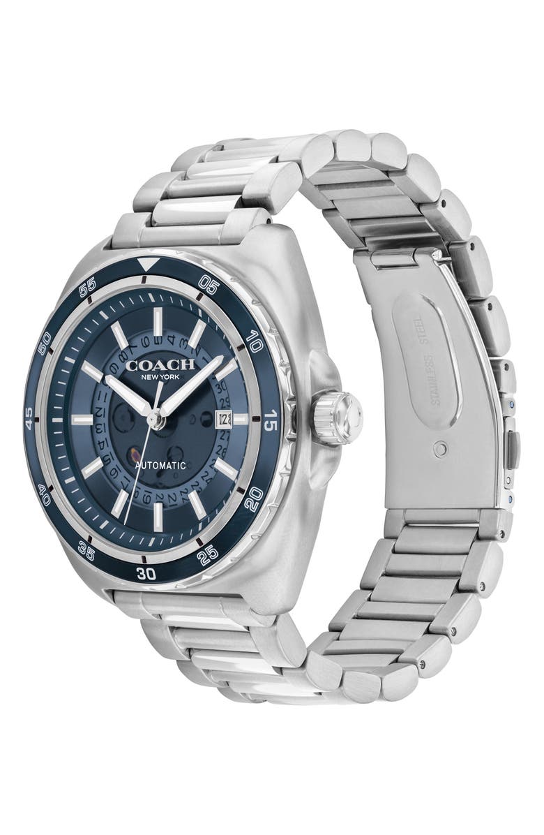 COACH Charter Automatic Bracelet Watch, 44.5mm, Alternate, color, Blue/ Silver