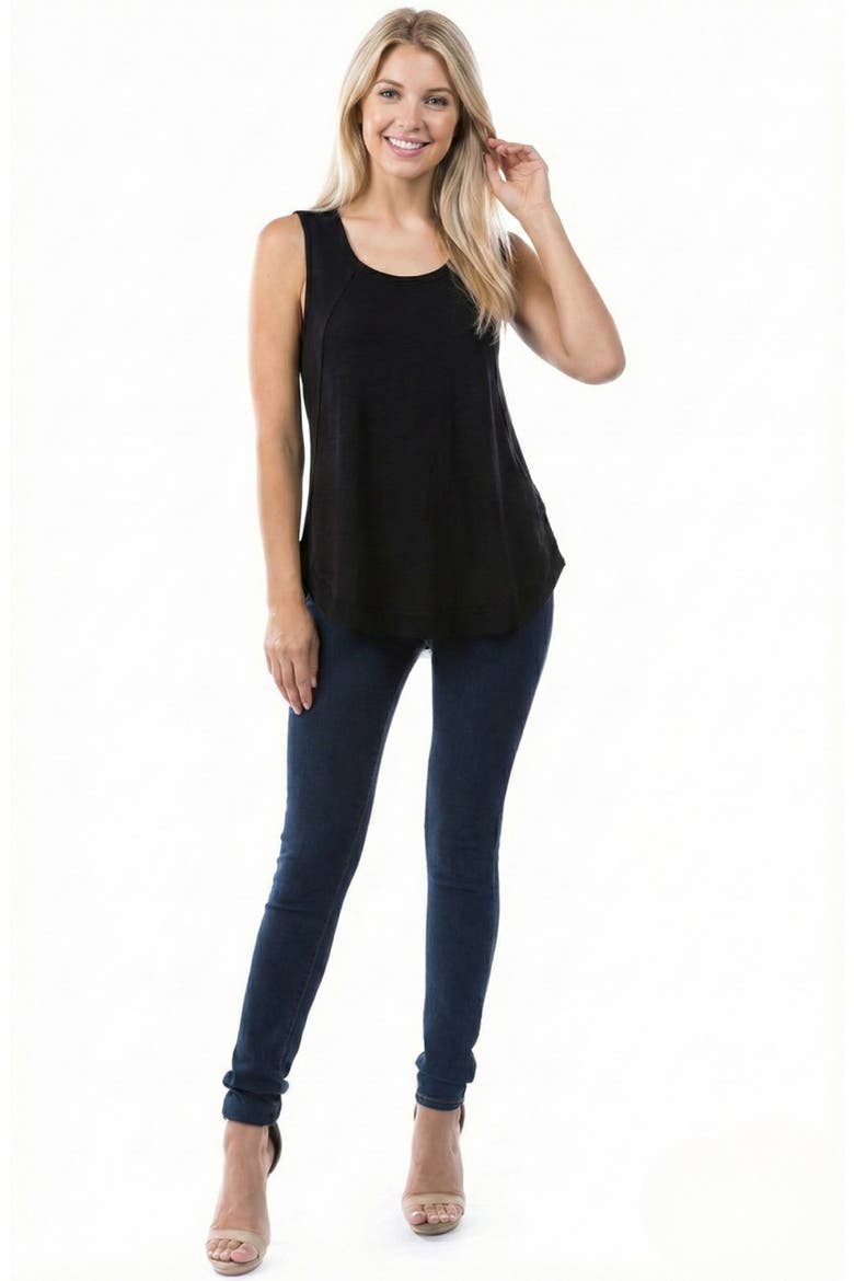 Curve Hem Cotton Tank, Alternate, color, BLACK