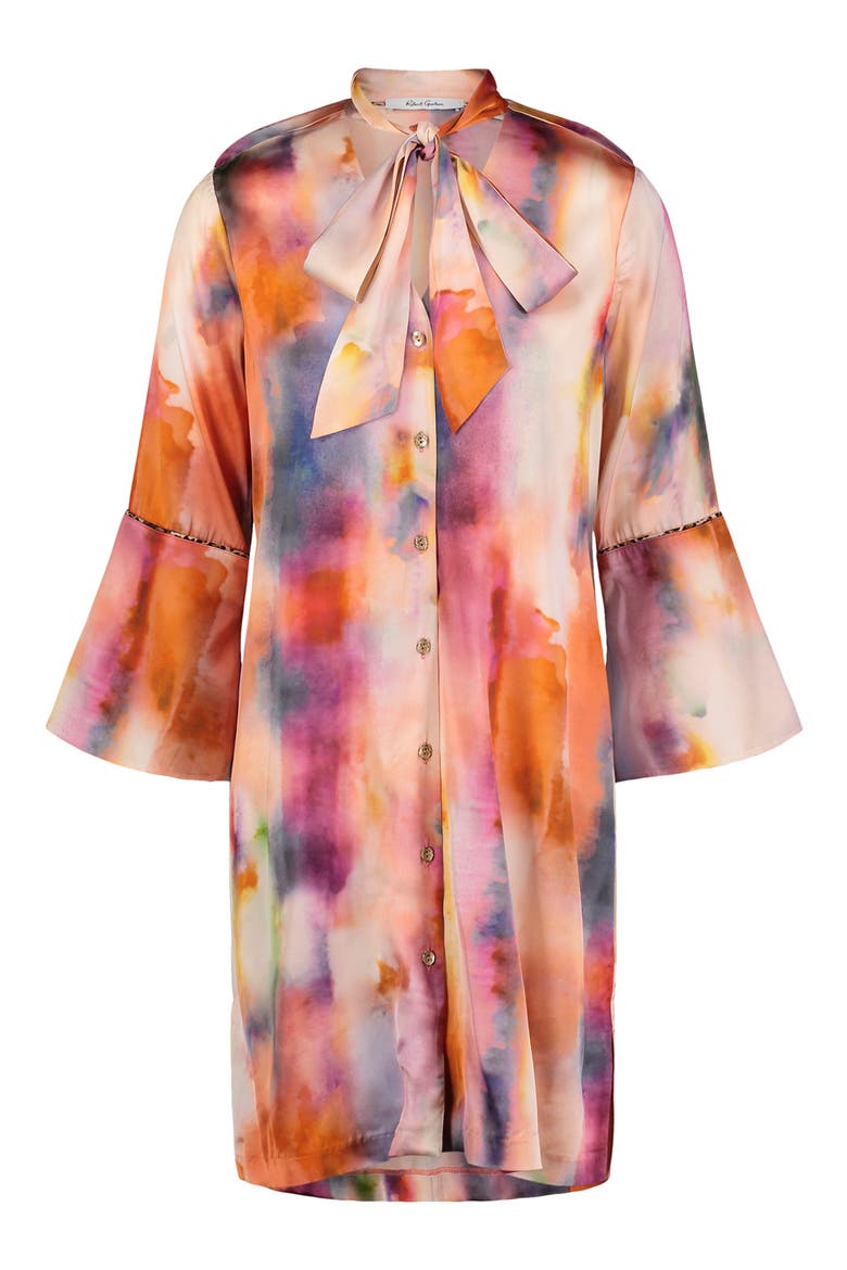 Brenna Tie Neck Long Sleeve Shift Dress, Alternate, color, PINK MULTI
