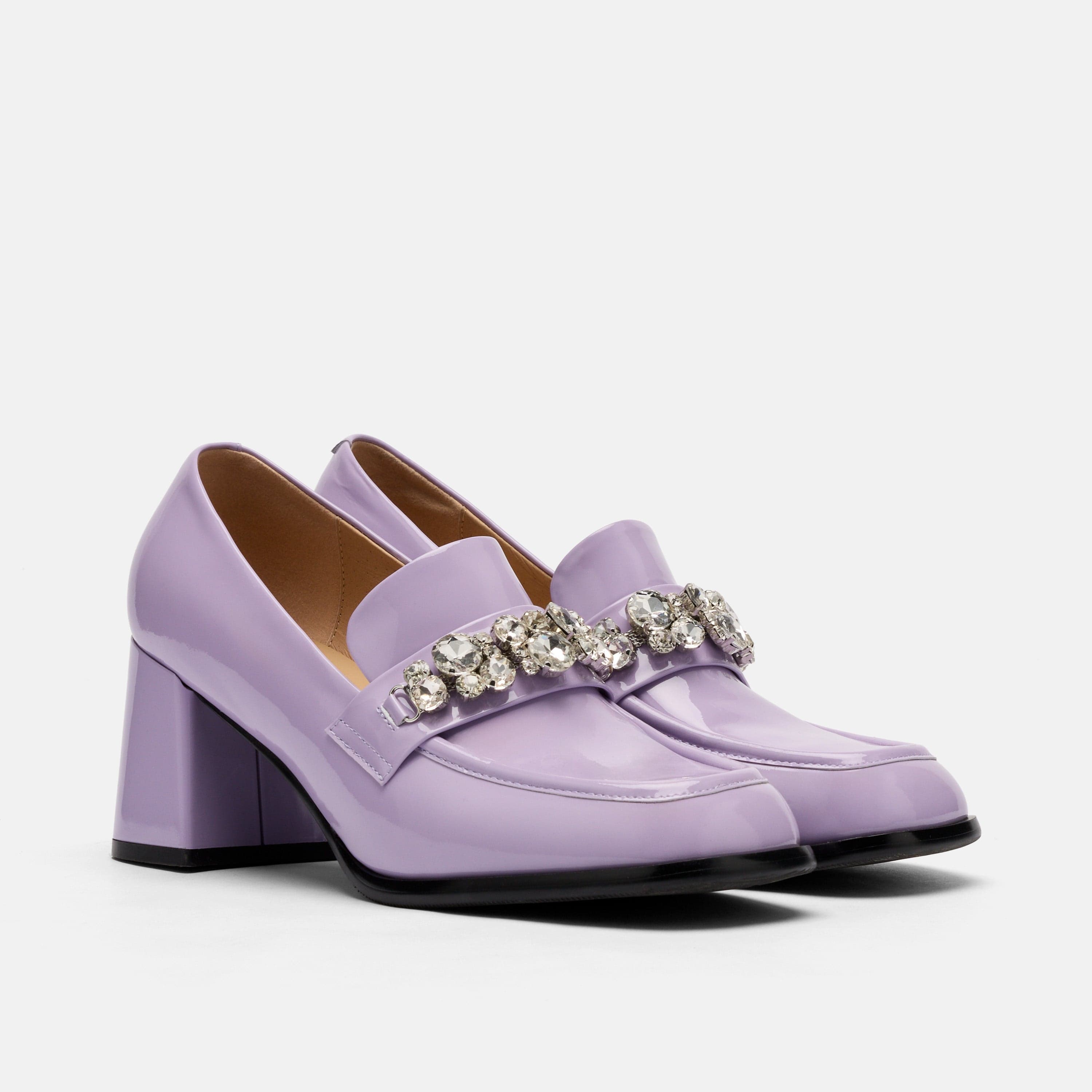 MARC NOLAN Margot Leather Penny Loafer Block Pumps, Alternate, color, Lavender