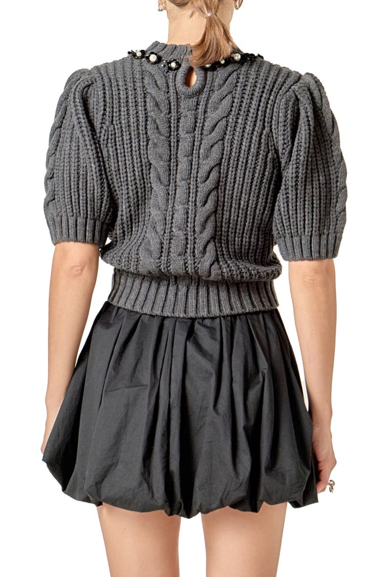 Pearly Bead Puff Sleeve Sweater, Alternate, color, CHARCOAL