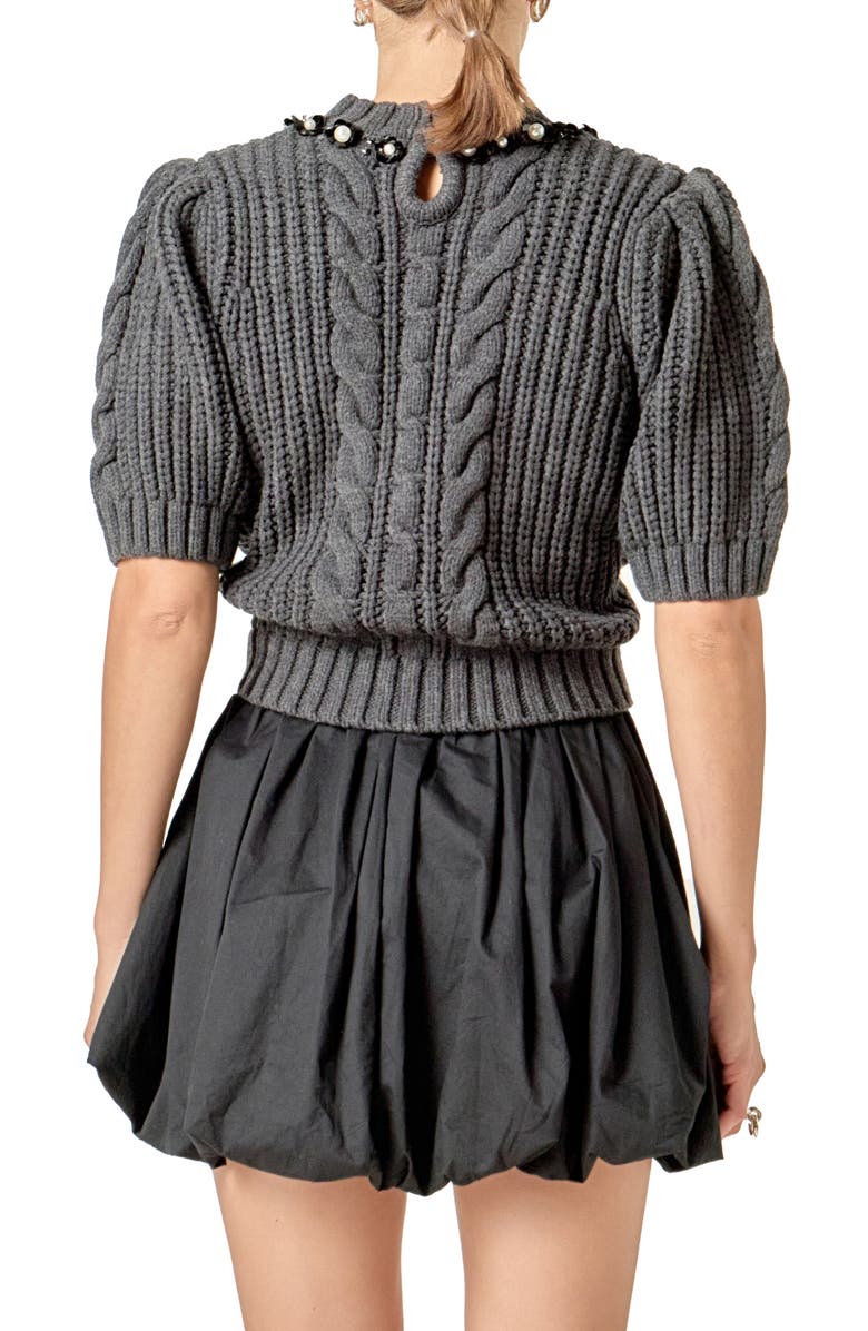 English Factory Pearly Bead Puff Sleeve Sweater, Alternate, color, Charcoal