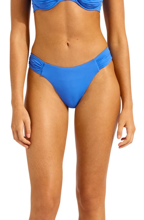 Ruched High Cut Bikini Bottoms