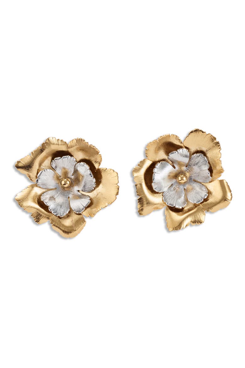 Eden Floral Two Tone Statement Earrings, Main, color, MIXED METAL