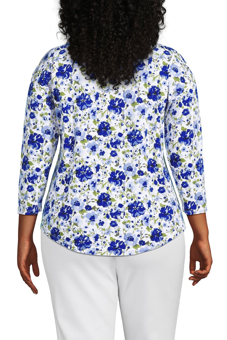 3/4 Sleeve Lightweight Jersey U-Neck Tunic, Alternate, color, Clear Blue Painted Blooms