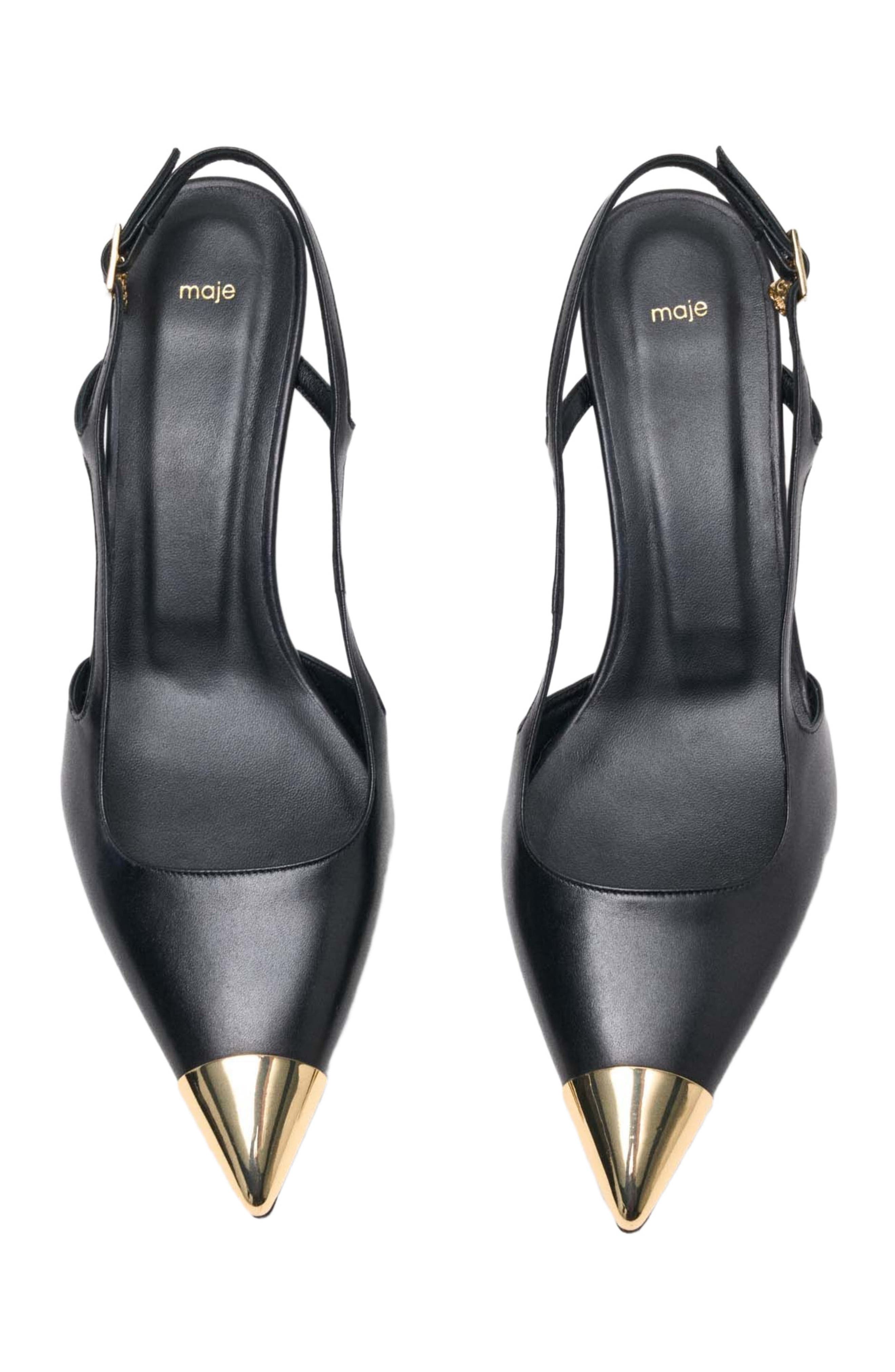 maje Smooth leather slingback pumps, Alternate, color, Black