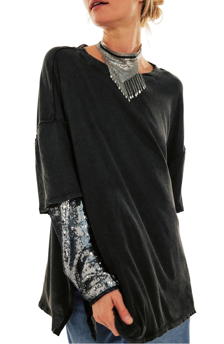 Free People Nellie Sequin Twofer Top, Main, color, Black