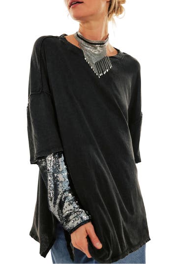 Free People Nellie Sequin Twofer Top In Black