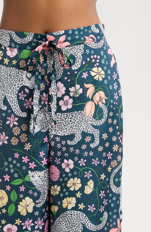 Karen Mabon Spring Leopards Satin Pajamas In Navy