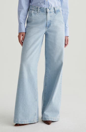 Ag Stella Mid Rise Wide Leg Palazzo Jeans In Blue