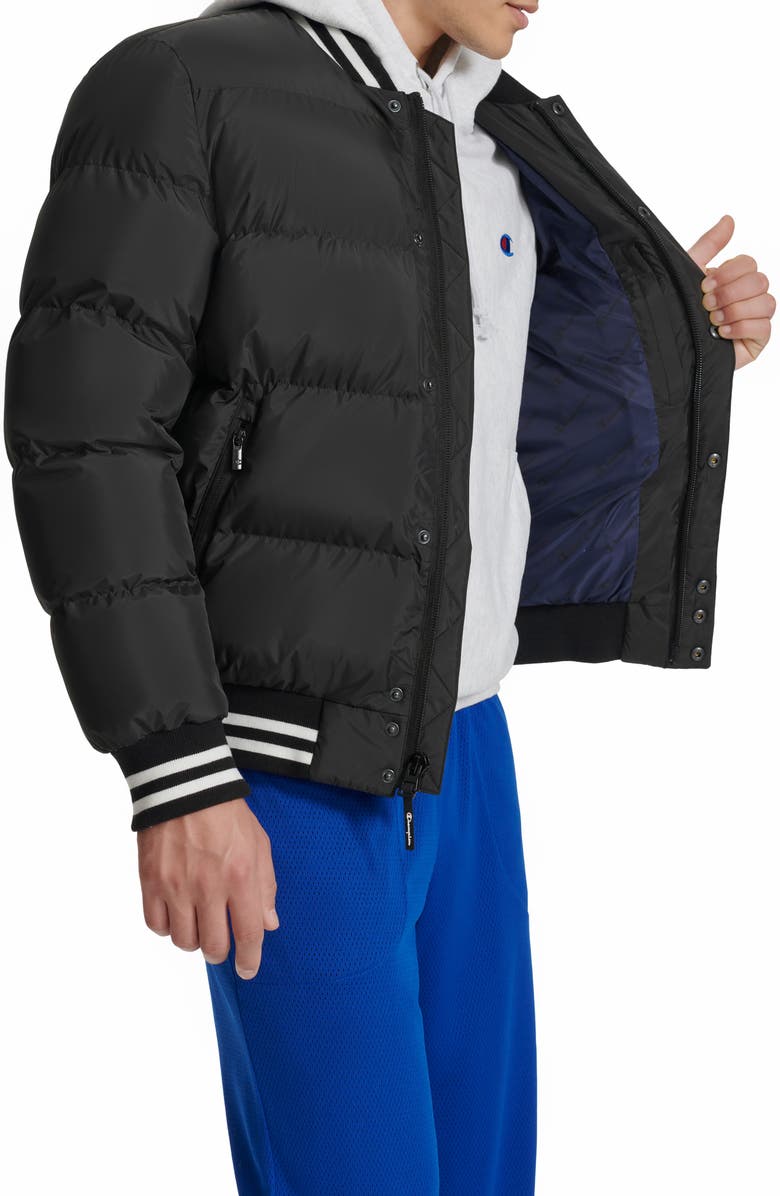 Champion Varsity Quilted Bomber Jacket, Alternate, color, Black