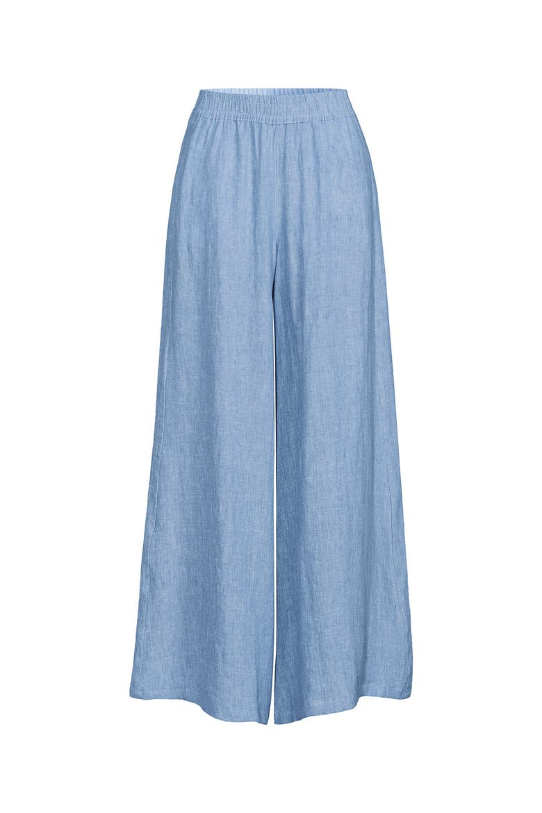 Linen High Rise Palazzo Pants, Alternate, color, Soft Blue Linen