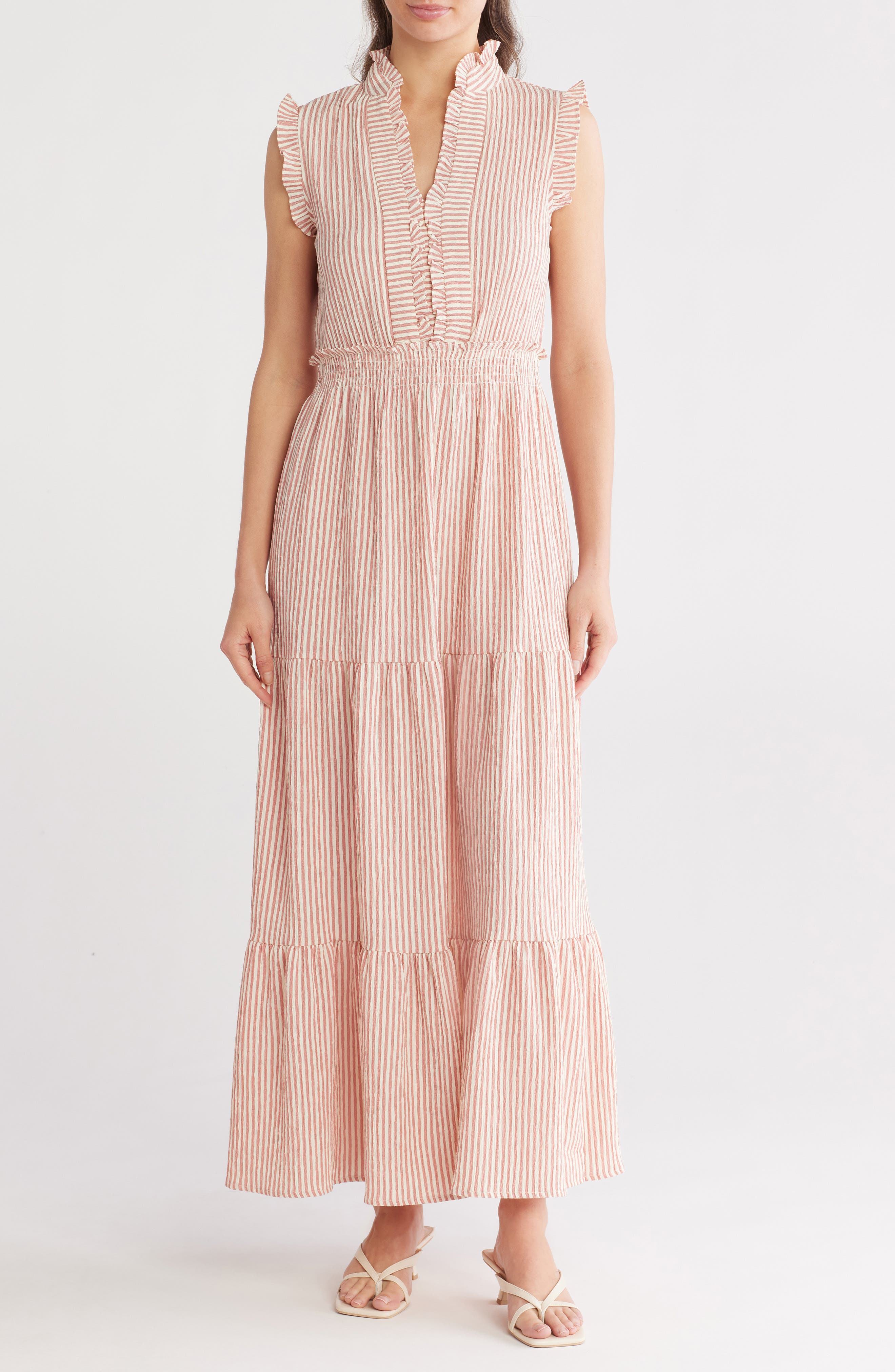 Stripe Ruffle Tiered Maxi Dress