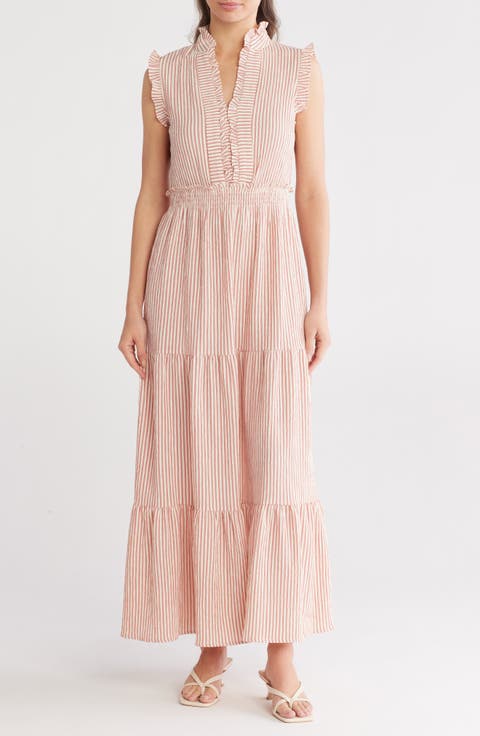 Stripe Ruffle Tiered Maxi Dress