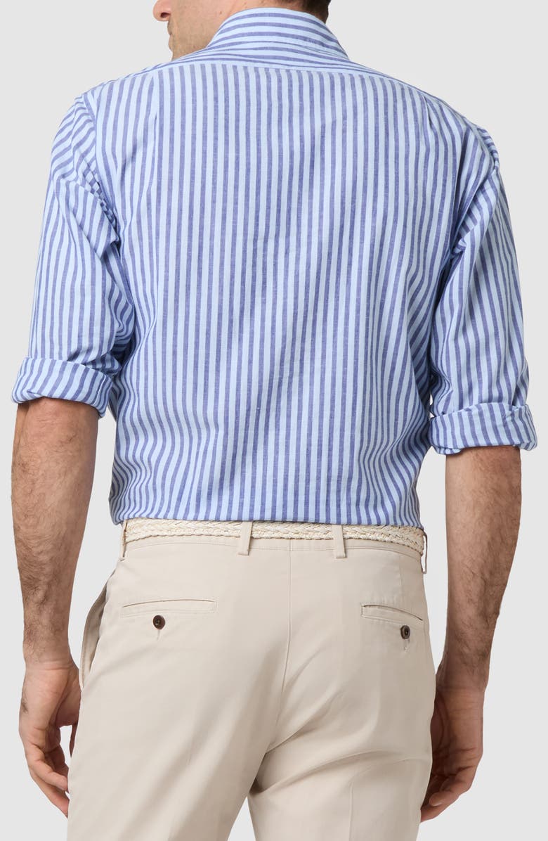 Sid Mashburn Slim Fit Stripe Slub Linen & Cotton Button-Up Popover Shirt, Alternate, color, Blue/ Sky Awning Stripe