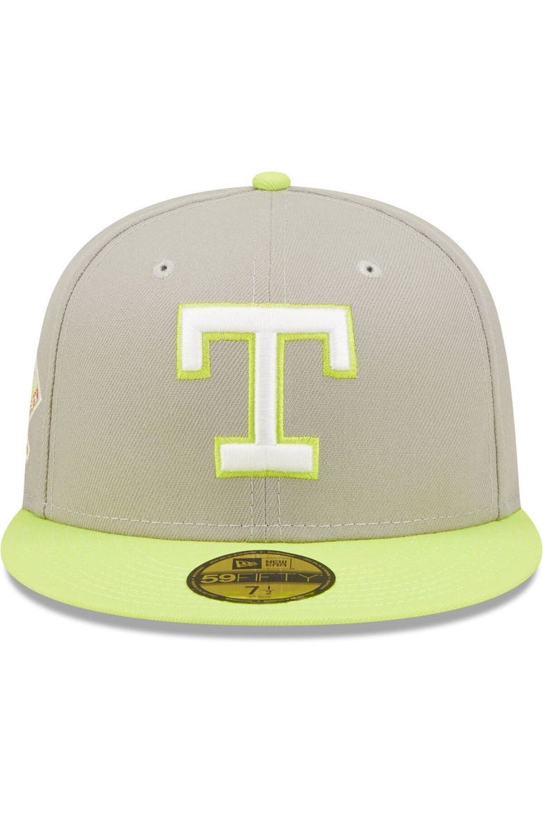 Men's New Era Gray/Green Texas Rangers commemorative Arlington Stadium Cyber 59FIFTY Fitted Hat, Alternate, color, Gray