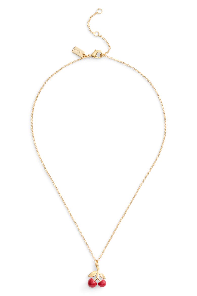 V-Day Cherry Pendant Necklace, Main, color, RED/ GOLD