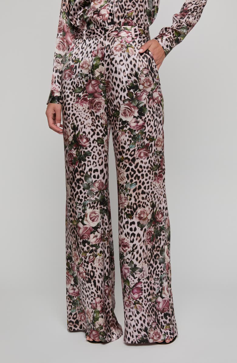 L'AGENCE Pilar Silk Wide Leg Pants, Main, color, Multi Small Rose Cheetah