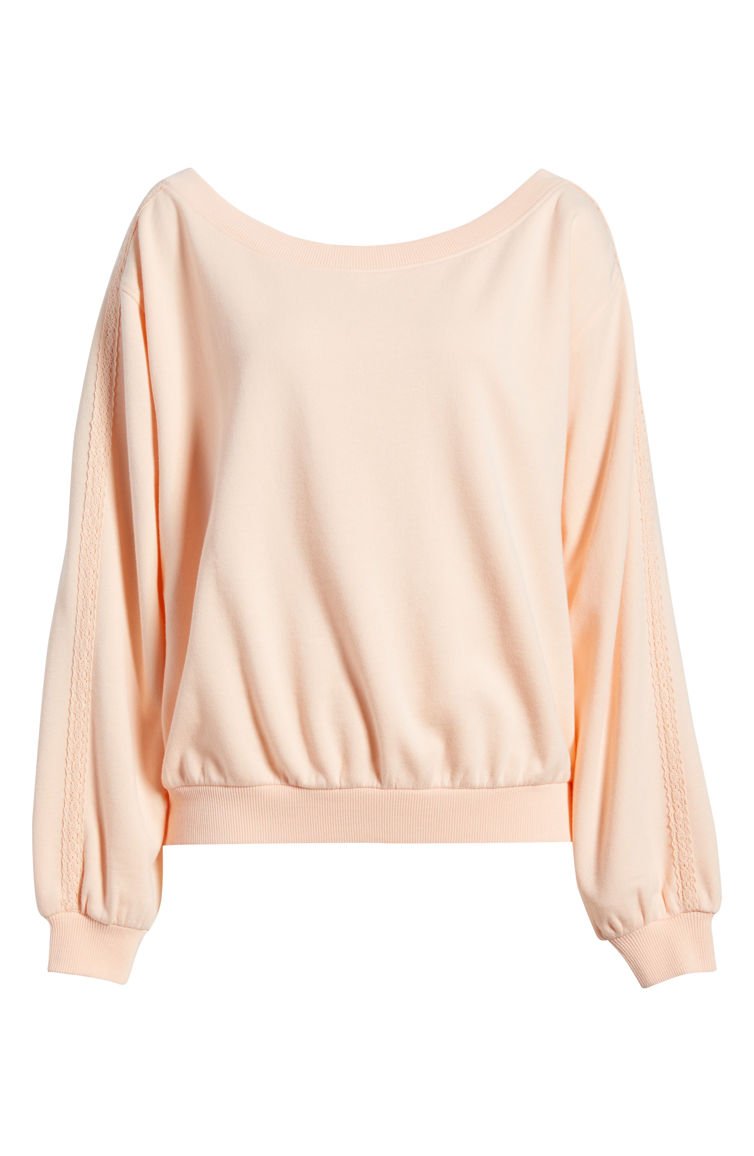 Bp. Lace Trim Off The Shoulder Cotton Blend Sweatshirt In Pink
