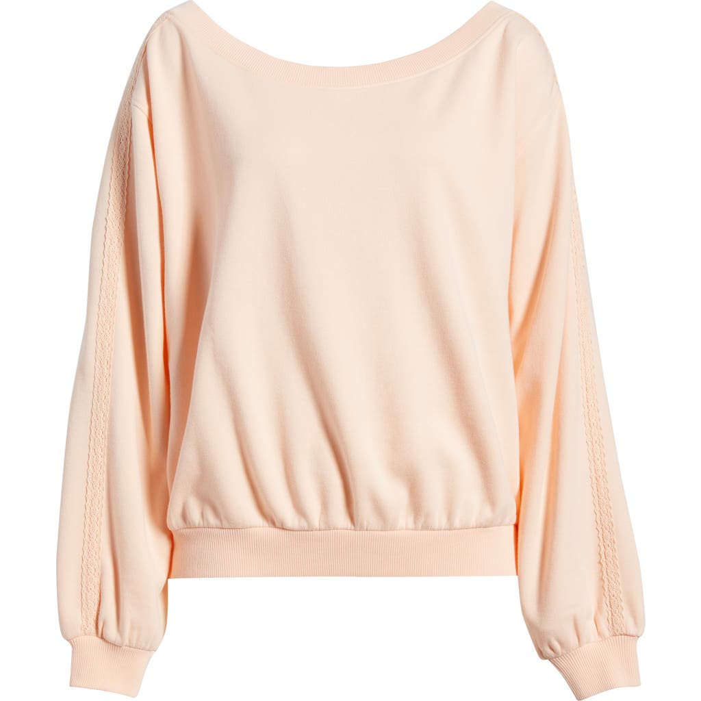 Bp. Lace Trim Off The Shoulder Cotton Blend Sweatshirt In Pink