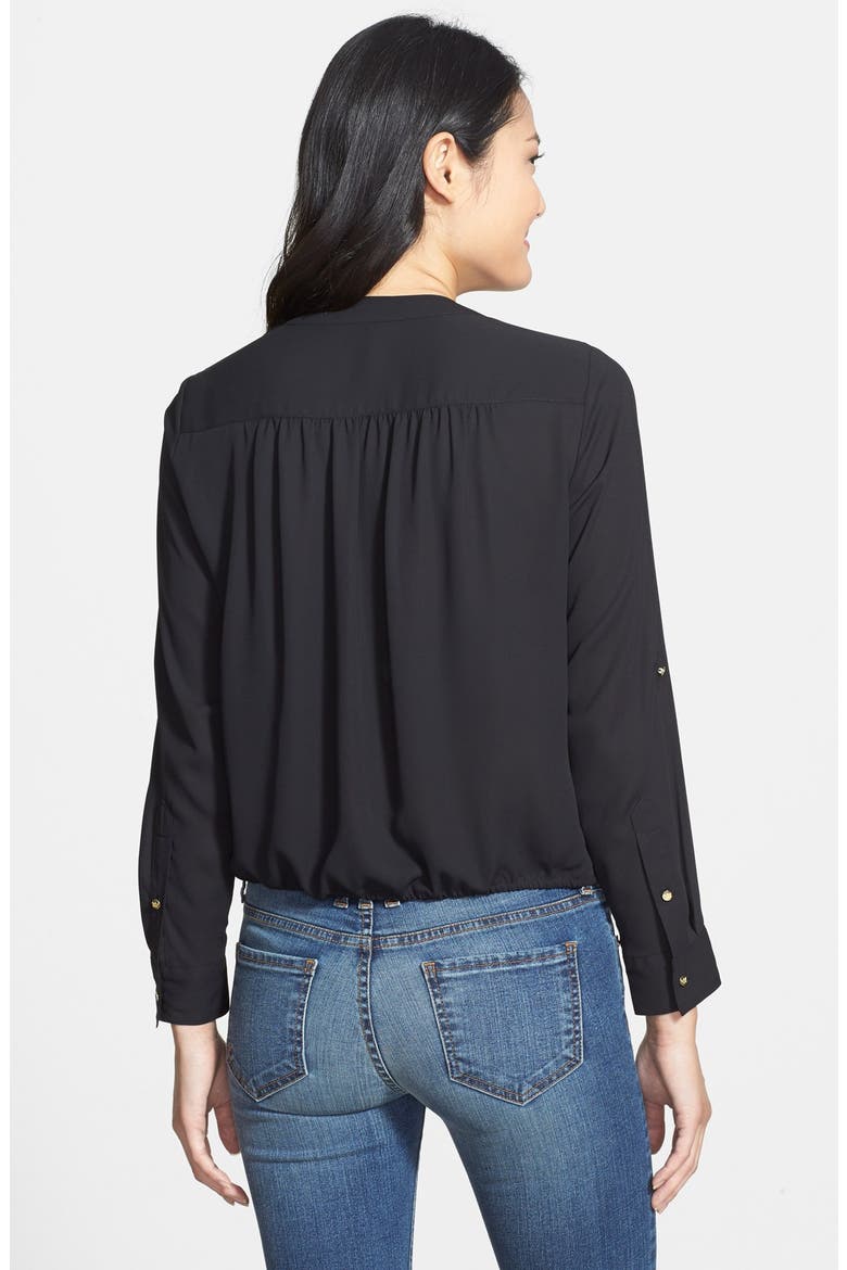 Roll Sleeve Tie Front Blouse, Alternate, color, RICH BLACK
