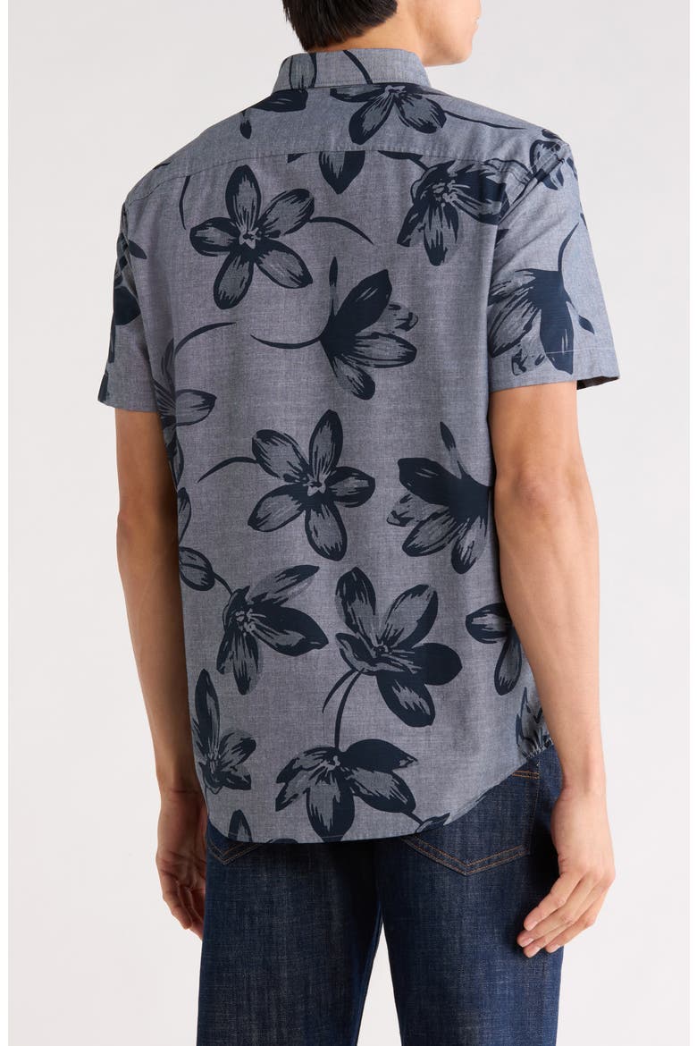 Chambray Flower Button-Down Shirt, Alternate, color, DARK SAPPHIRE