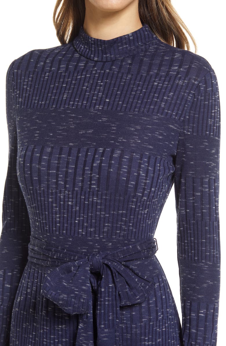 Maggy London Ribbed Mock Neck Waist Tie Long Sleeve Sweater Dress, Alternate, color, 