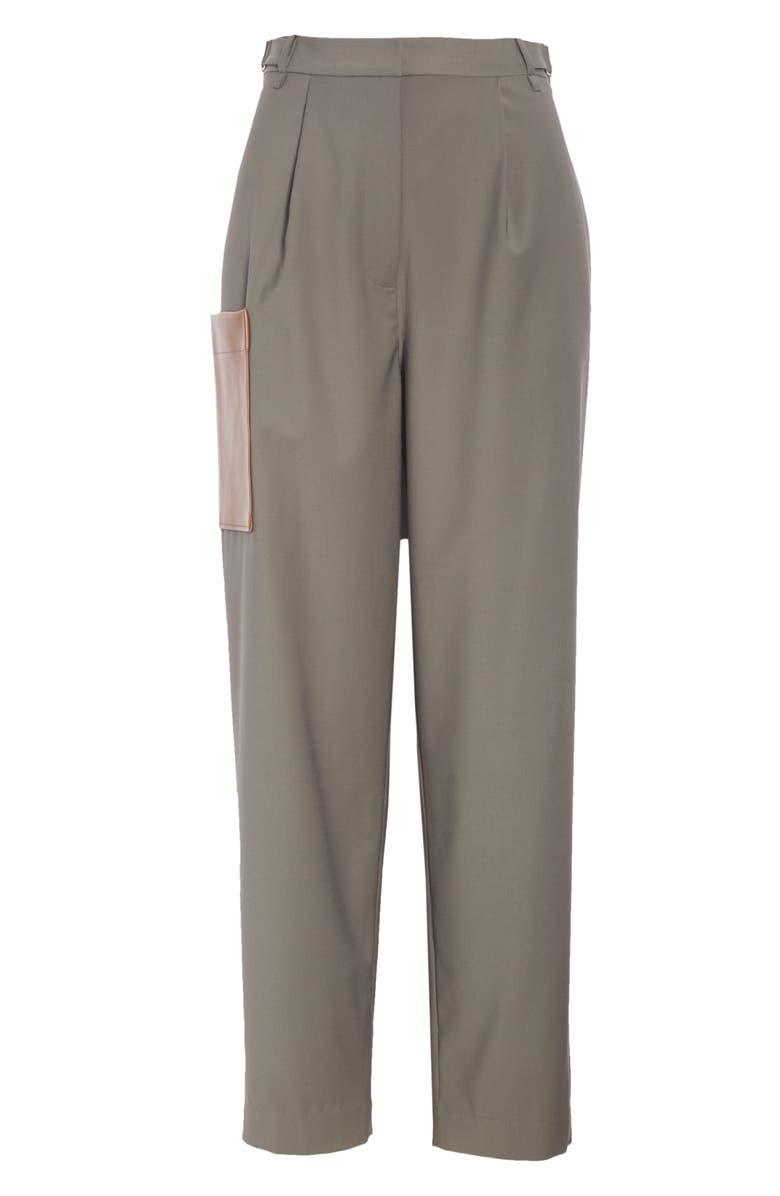 Tibi Tablier Leather Pocket Plain Weave Straight Leg Pants, Alternate, color, 