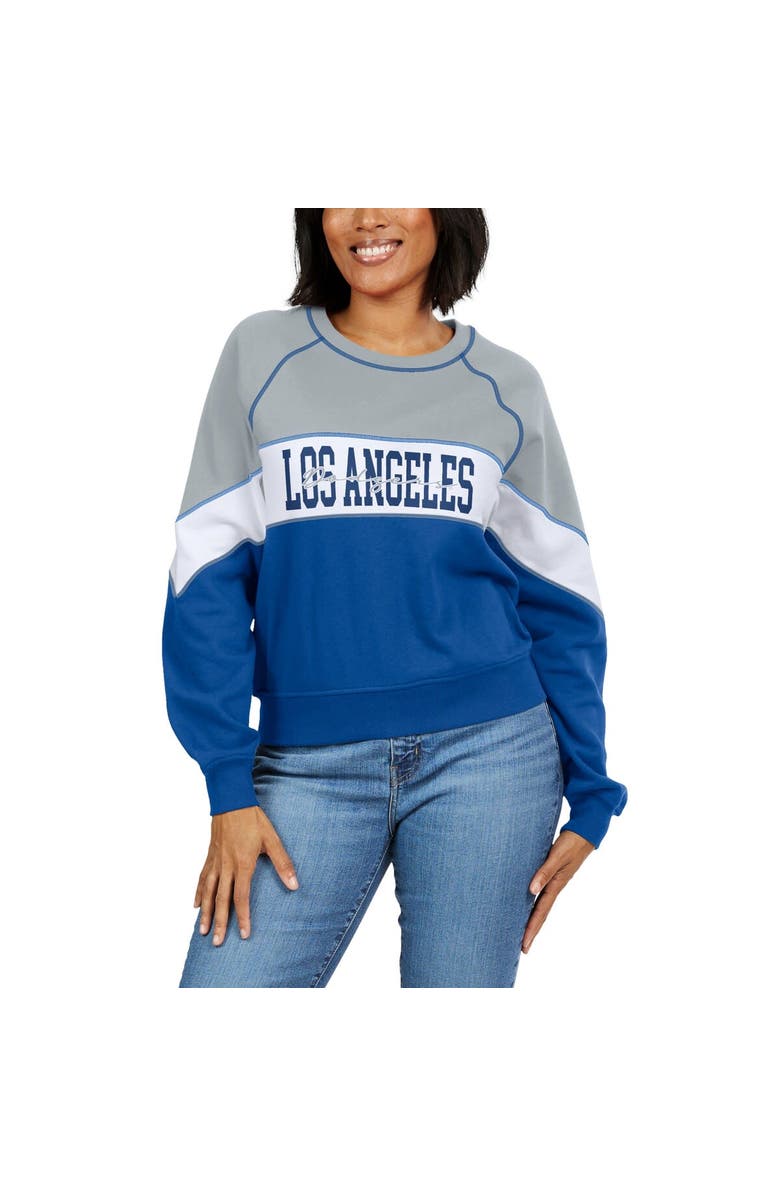 WEAR by Erin Andrews Women's WEAR by Erin Andrews Heather Gray/Royal Los Angeles Dodgers Color Block Crew Neck Pullover Sweatshirt, Alternate, color,