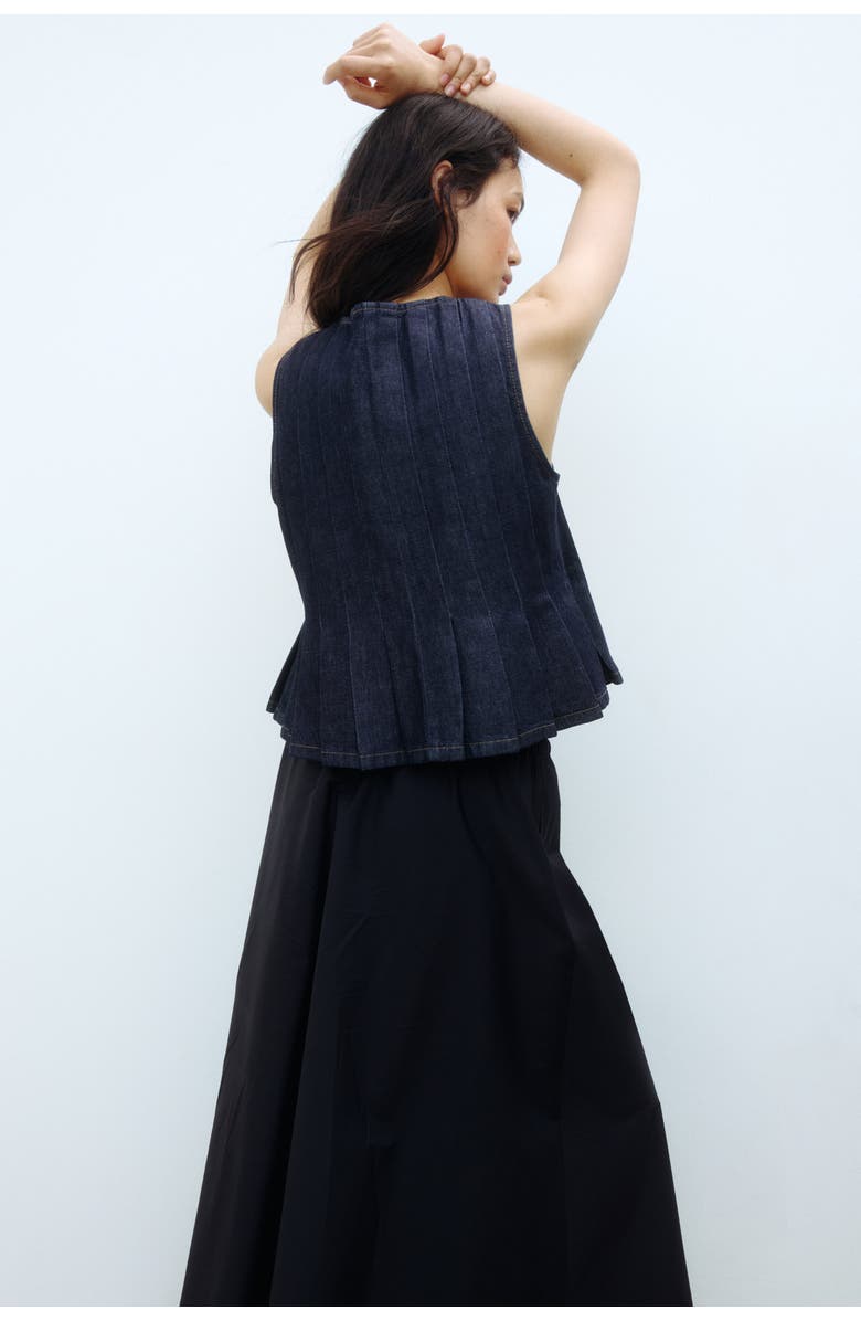 H&M Tie-detail Denim Waistcoat, Alternate, color, Dark Denim Blue