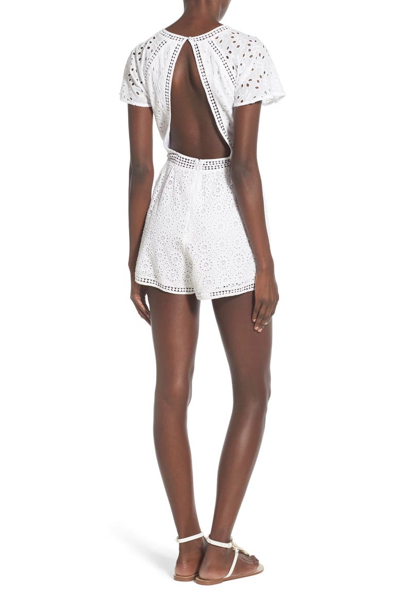 'Brynn' Embroidered Eyelet Romper, Alternate, color, MILK