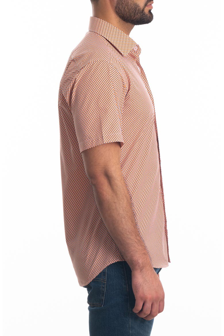 Trim Fit Short Sleeve Cotton Button-Up Shirt, Alternate, color, WHITE - ORANGE
