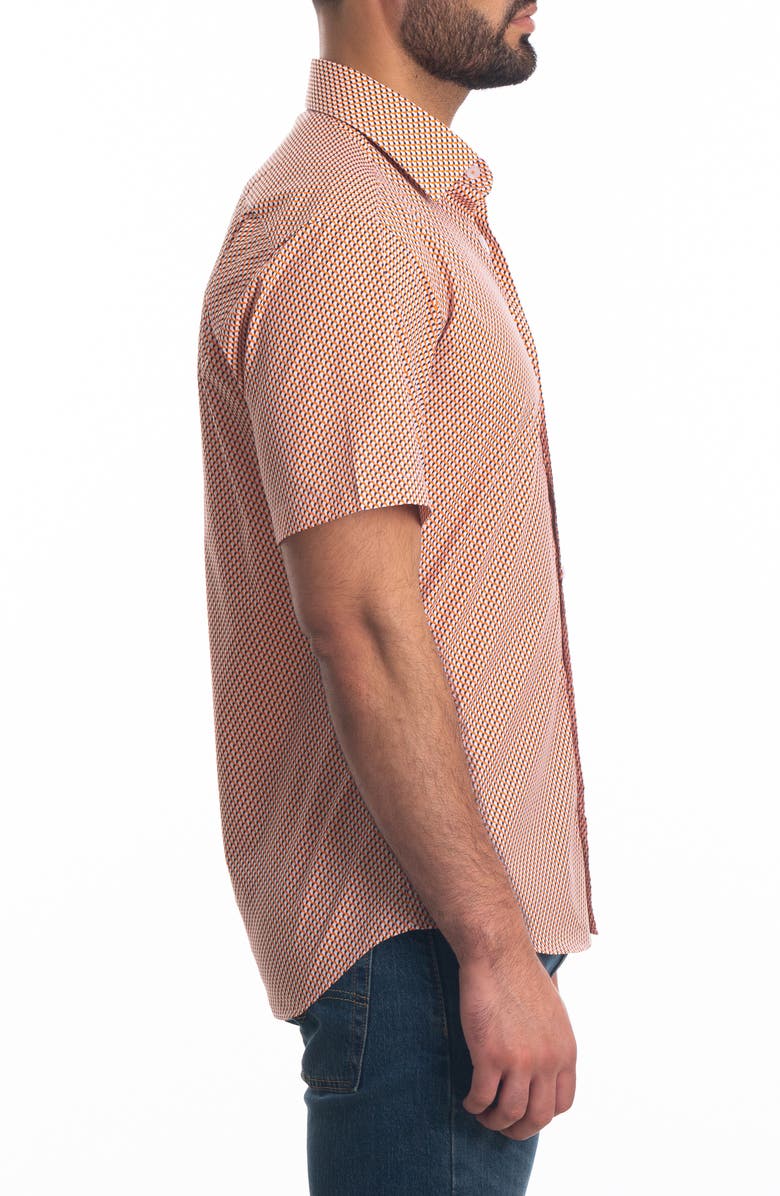 Jared Lang Trim Fit Short Sleeve Cotton Button-Up Shirt, Alternate, color, White - Orange