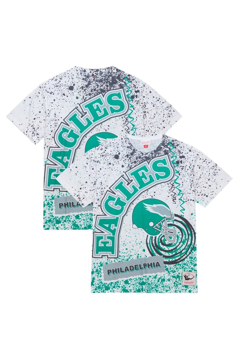 Men's Mitchell & Ness White Philadelphia Eagles Team Burst Sublimated T-Shirt, Main, color, White
