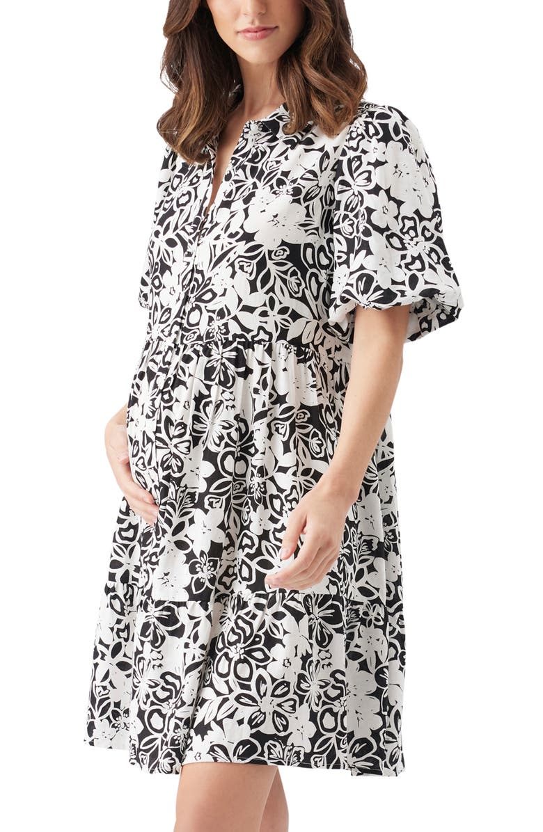 Ripe Maternity Nahla Linen Dress, Alternate, color, Black / White