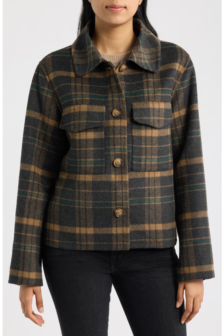 Plaid Button-Front Jacket, Alternate, color, GREEN PLAID/ GREEN