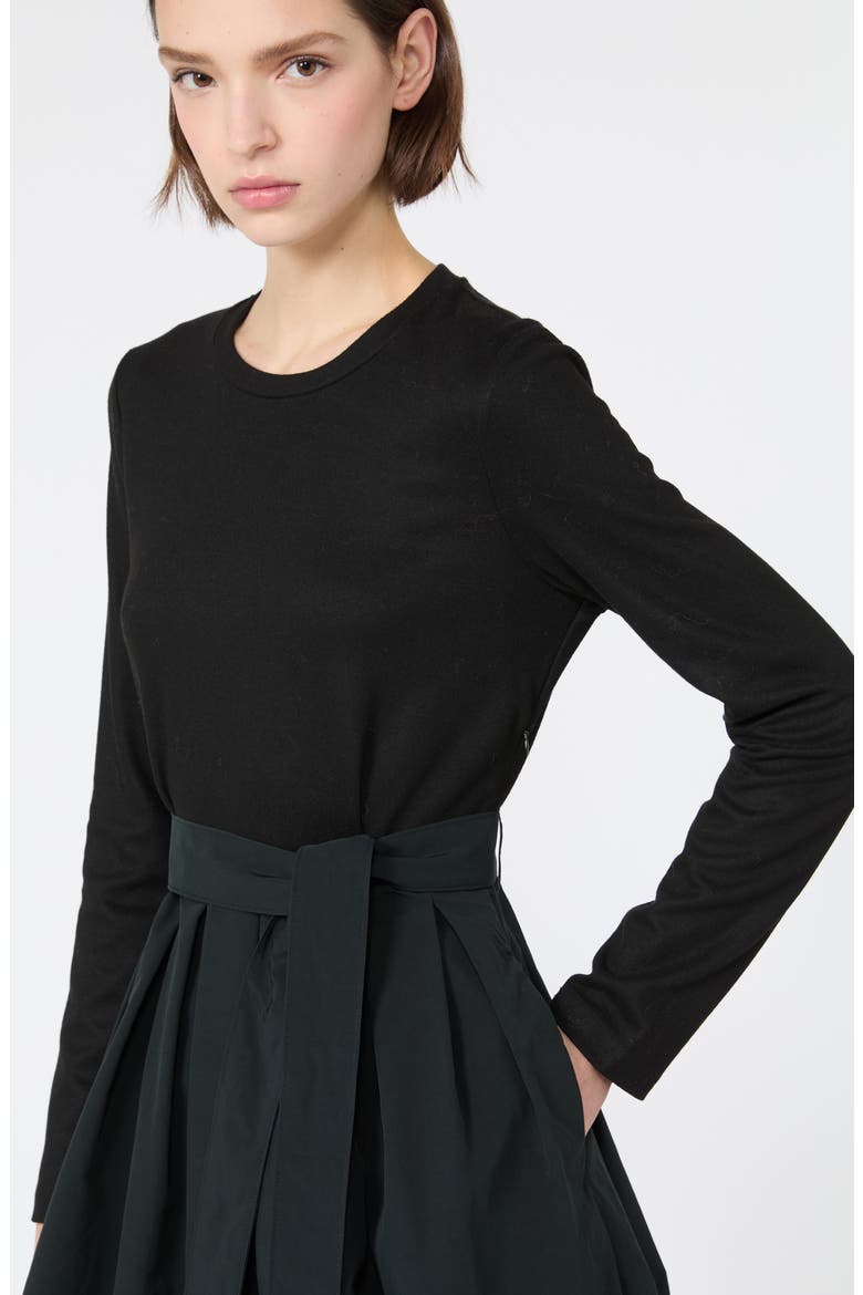Carioca Mixed Media Long Sleeve Dress, Alternate, color, BLACK