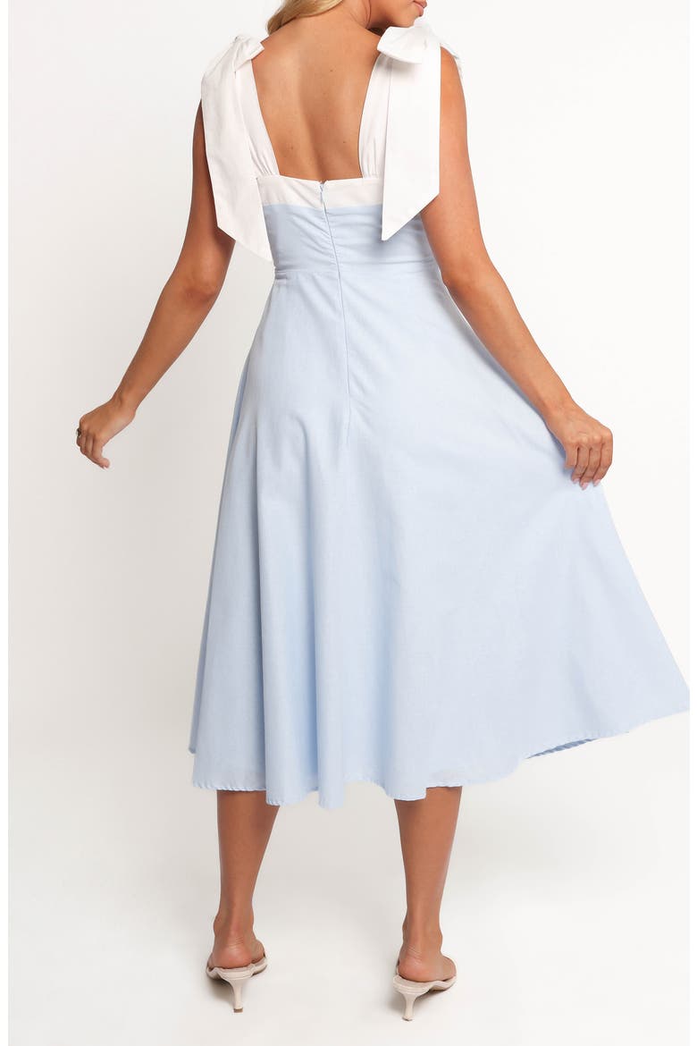 Olinda Bow Strap Midi Dress, Alternate, color, PALE BLUE/ WHITE