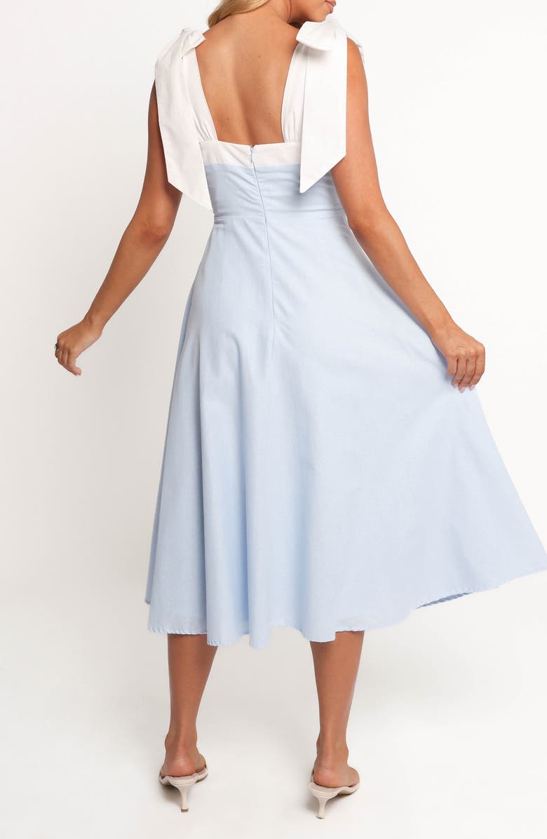 Petal & Pup Olinda Bow Strap Midi Dress, Alternate, color, Pale Blue/ White