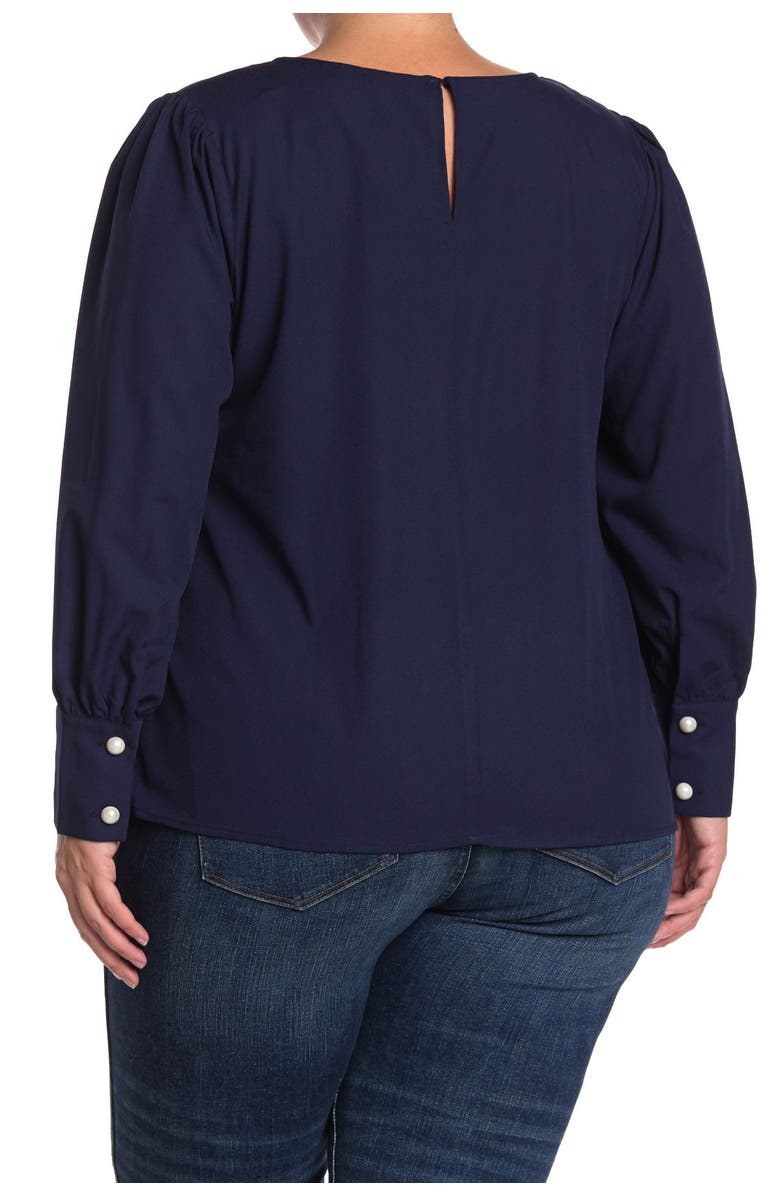 ELOQUII Puff Sleeve Pearl Button Blouse, Alternate, color, 