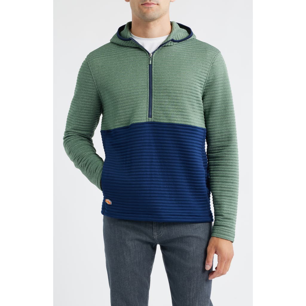 Johnnie-o Werner Rib Colorblock Half Zip Hoodie In Blue