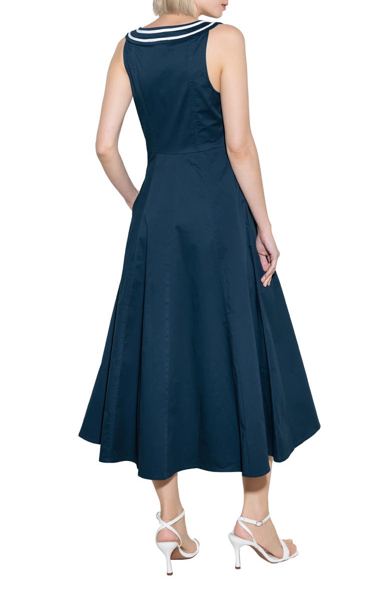 FREEMARKET Sleeveless Fit & Flare Midi Dress, Alternate, color, Navy/ White