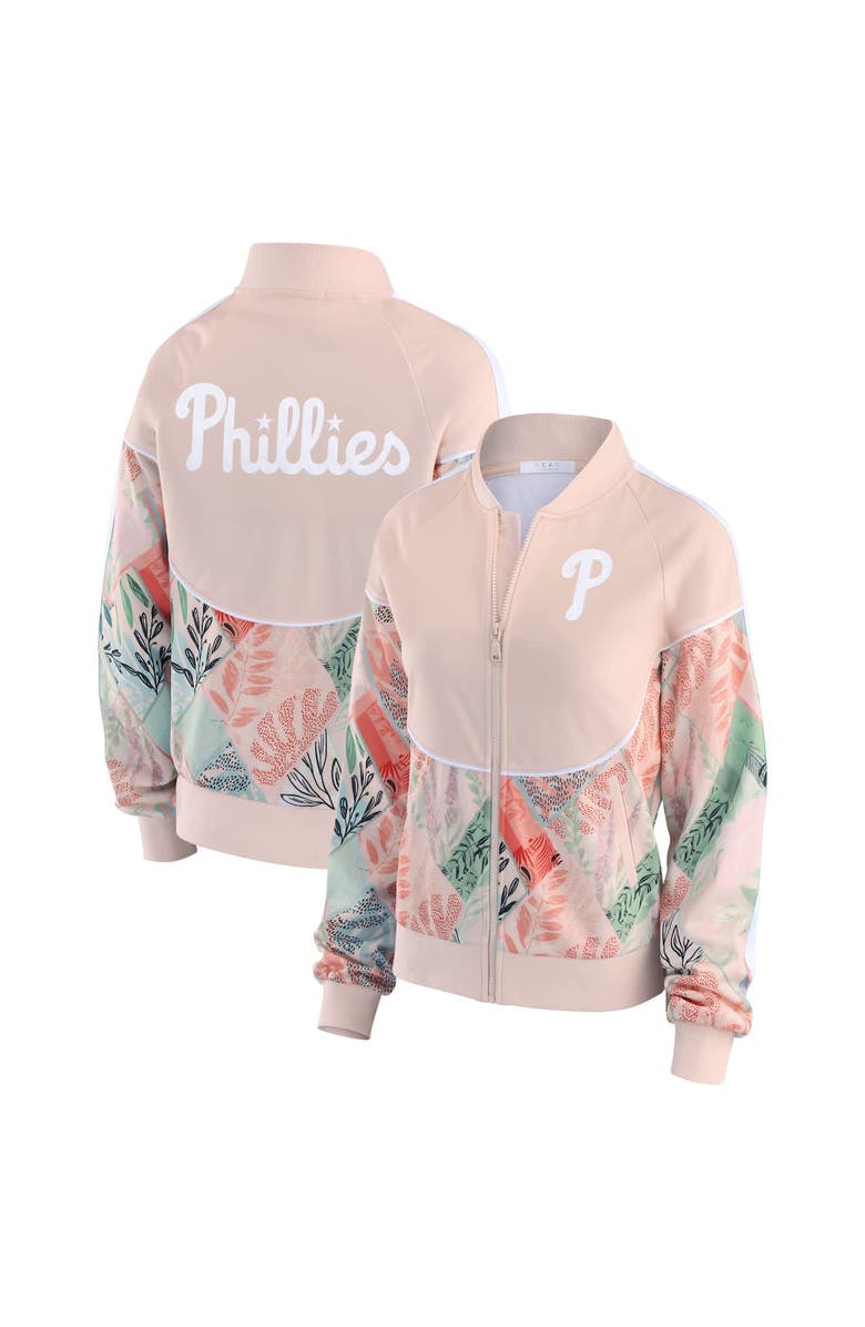 WEAR by Erin Andrews Women's WEAR by Erin Andrews Sand Philadelphia Phillies Raglan Full-Zip Track Jacket, Main, color, Sand