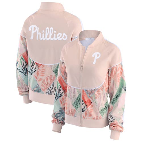 Wear By Erin Andrews Sand Philadelphia Phillies Raglan Full-zip Track Jacket In Neutral