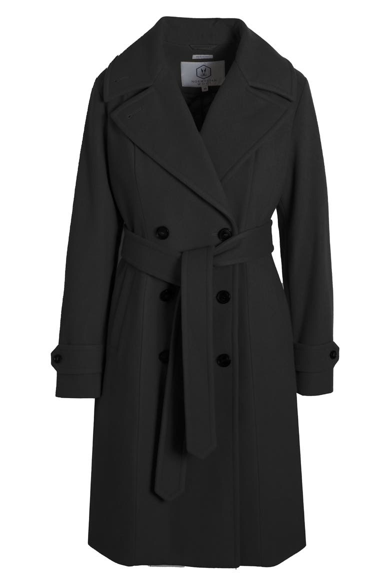Double Breasted Virgin Wool Blend 750 Fill Power Down Waterproof Coat, Alternate, color, BLACK