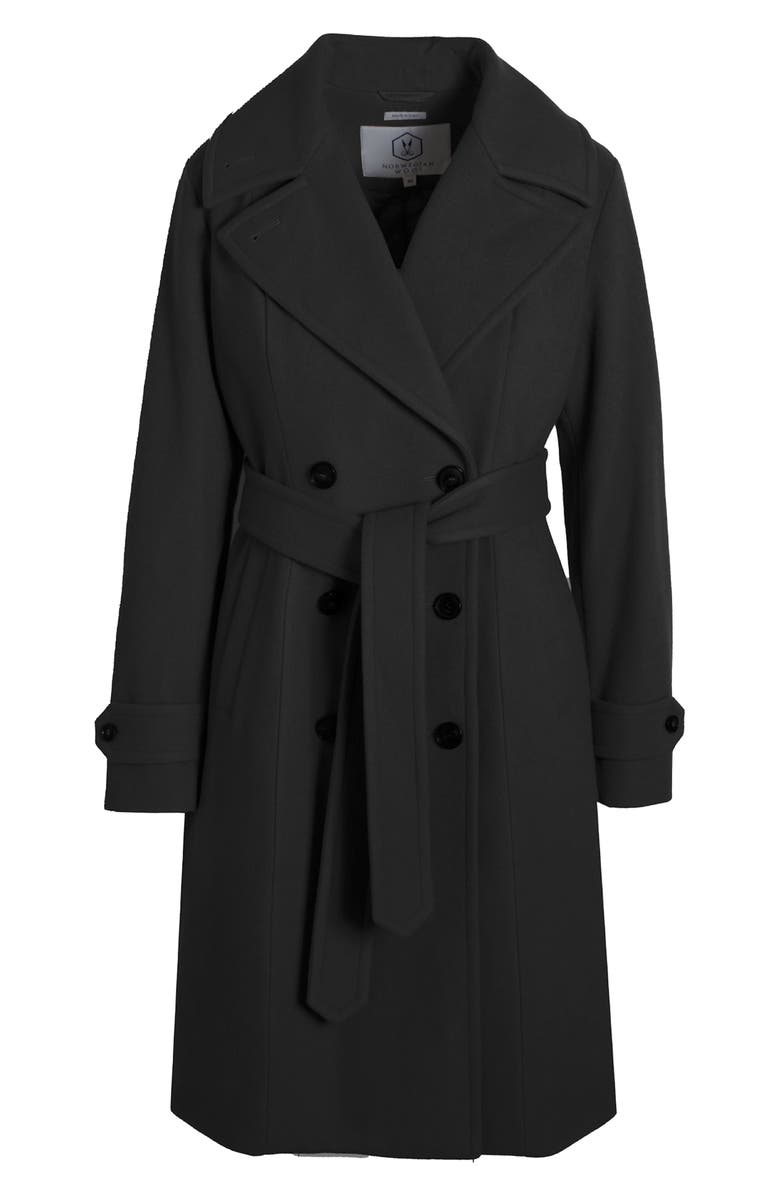 Norwegian Wool Double Breasted Virgin Wool Blend 750 Fill Power Down Waterproof Coat, Alternate, color, Black